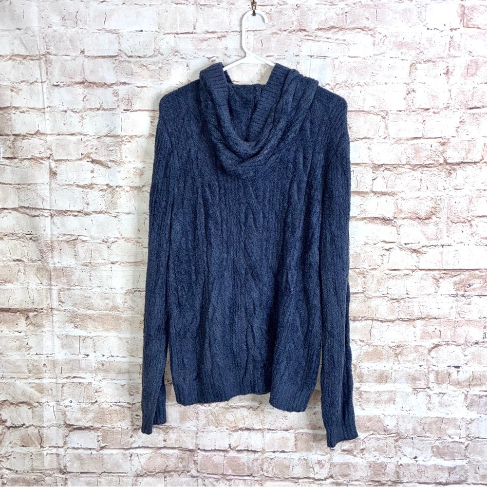 Barefoot Dreams Men's CozyChic Lite Cable Knit Hoodie Indigo Size Medium NEW - Picture 4 of 7